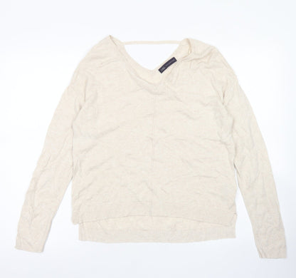 M&S Colelction Womens Beige V-Neck  Viscose Pullover Jumper Size 12