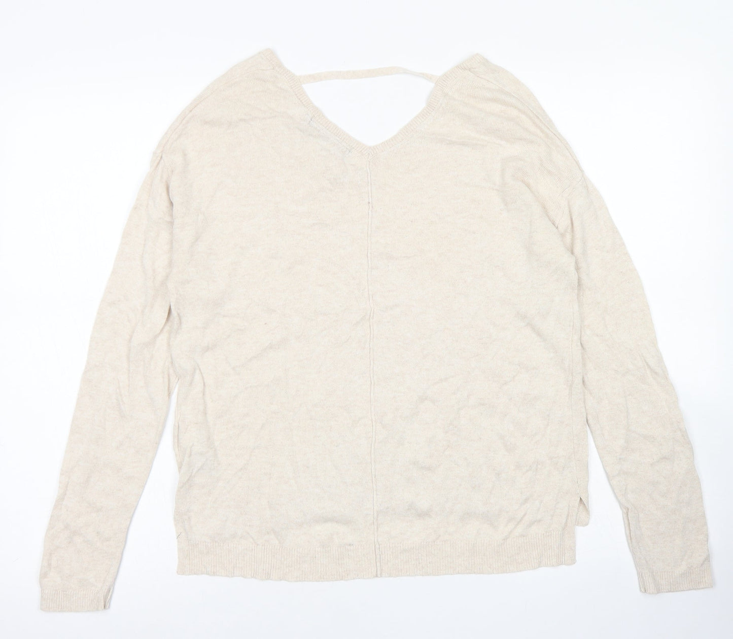 M&S Colelction Womens Beige V-Neck  Viscose Pullover Jumper Size 12