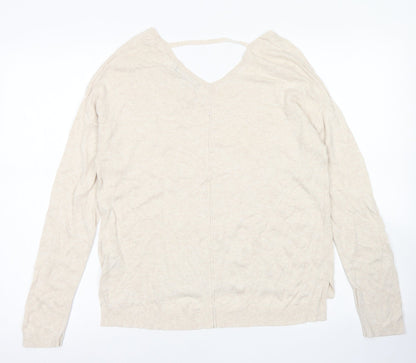M&S Colelction Womens Beige V-Neck  Viscose Pullover Jumper Size 12
