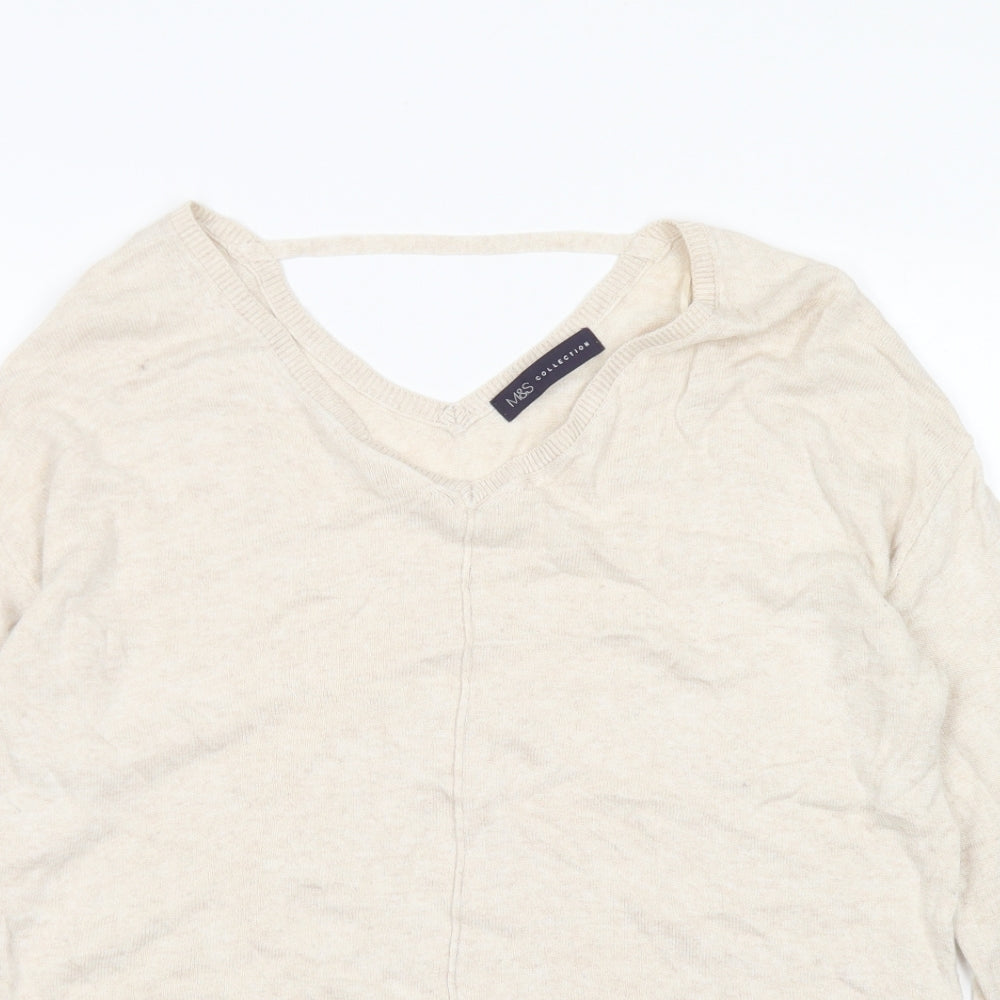 M&S Colelction Womens Beige V-Neck  Viscose Pullover Jumper Size 12