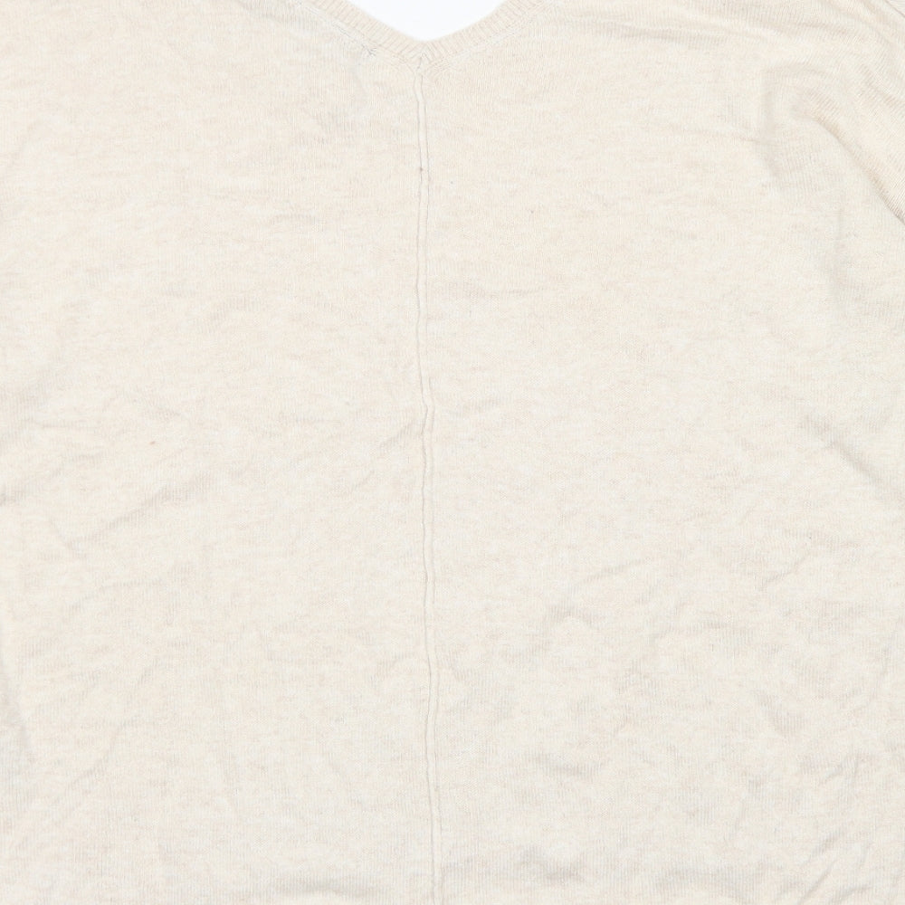 M&S Colelction Womens Beige V-Neck  Viscose Pullover Jumper Size 12