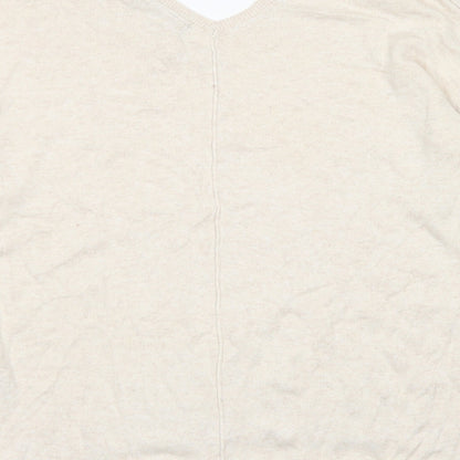 M&S Colelction Womens Beige V-Neck  Viscose Pullover Jumper Size 12