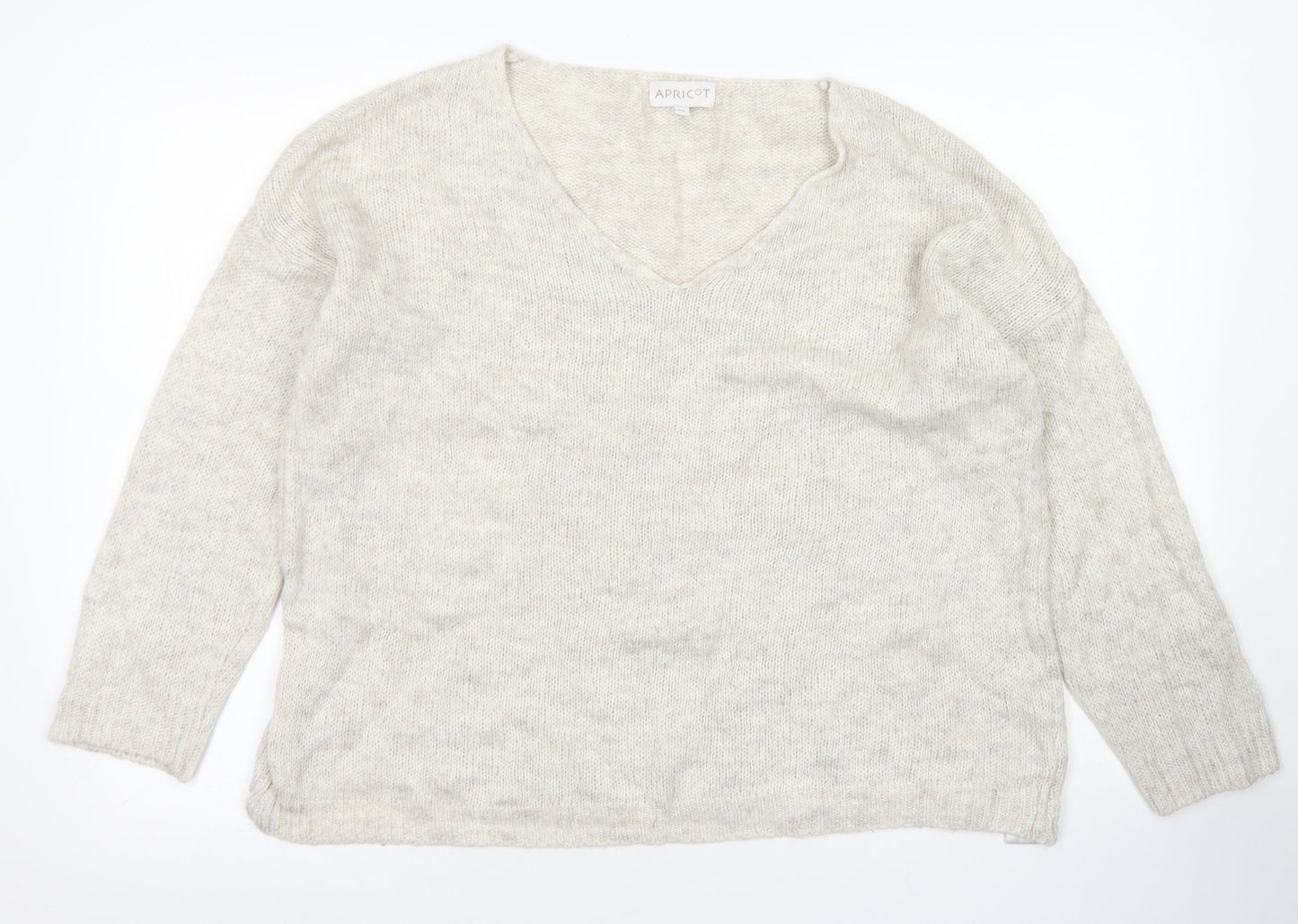 Apricot Womens Beige V-Neck  Acrylic Pullover Jumper Size M