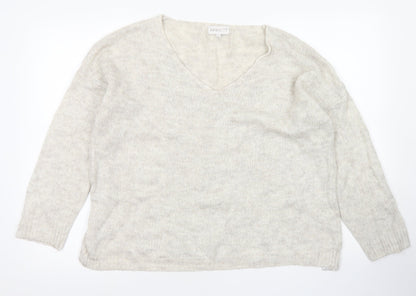 Apricot Womens Beige V-Neck  Acrylic Pullover Jumper Size M