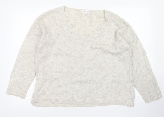 Apricot Womens Beige V-Neck  Acrylic Pullover Jumper Size M