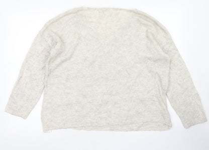 Apricot Womens Beige V-Neck  Acrylic Pullover Jumper Size M