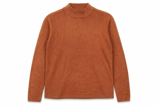 Front view of Marks & Spencer Collection women’s brown mock neck acrylic jumper, size UK 14