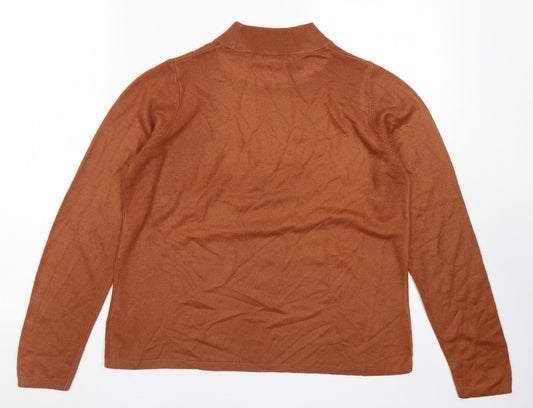 M&S Collection Womens Brown Mock Neck  Acrylic Pullover Jumper Size 14
