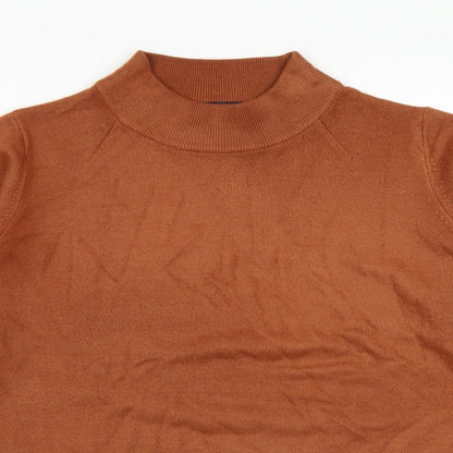 M&S Collection Womens Brown Mock Neck  Acrylic Pullover Jumper Size 14