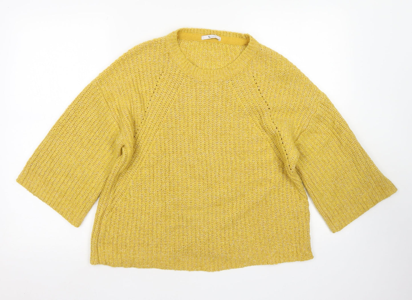 TU Womens Yellow Round Neck  Acrylic Pullover Jumper Size 12   - Flare Sleeve