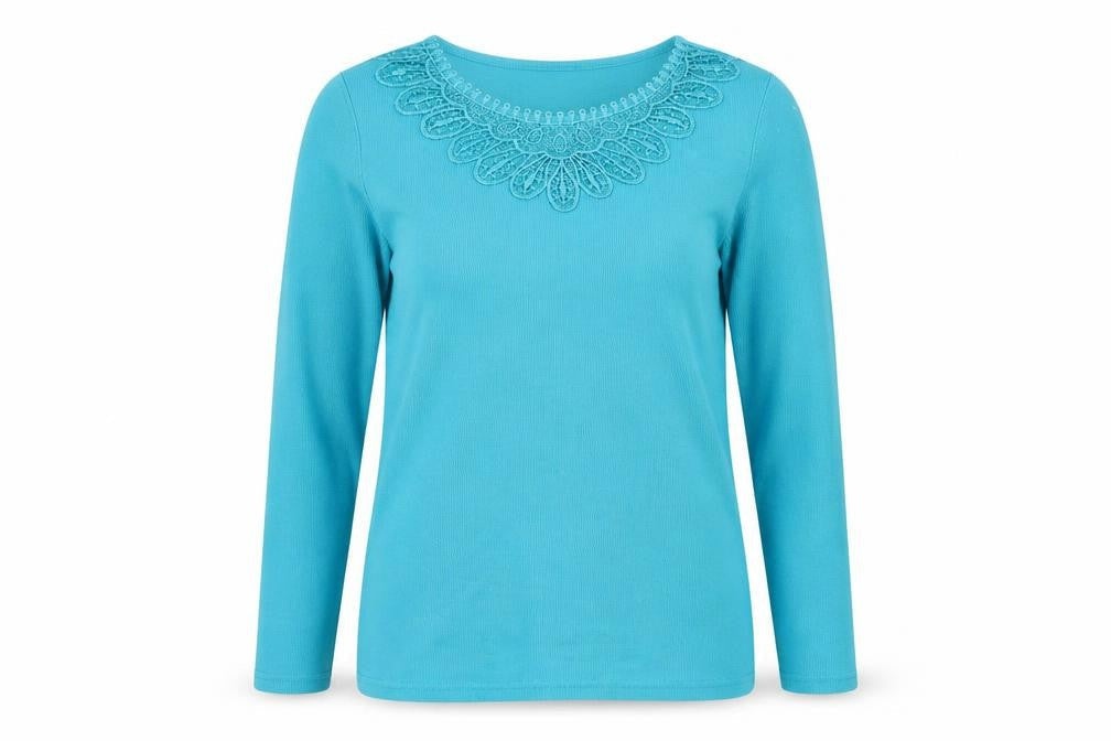 Bonmarché Womens Blue Round Neck Polyester Pullover Jumper Size S - Lace Detail