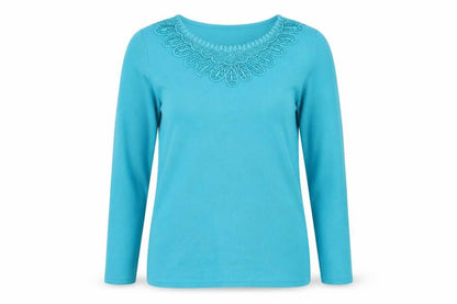Bonmarché Womens Blue Round Neck Polyester Pullover Jumper Size S - Lace Detail