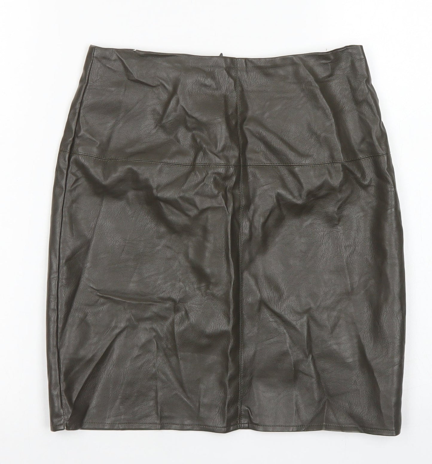 Missguided Womens Green  Polyurethane A-Line Skirt Size 8   Zip