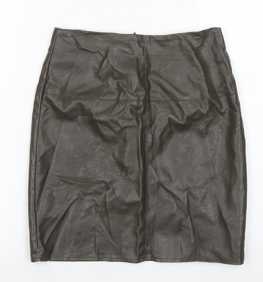 Missguided Womens Green  Polyurethane A-Line Skirt Size 8   Zip