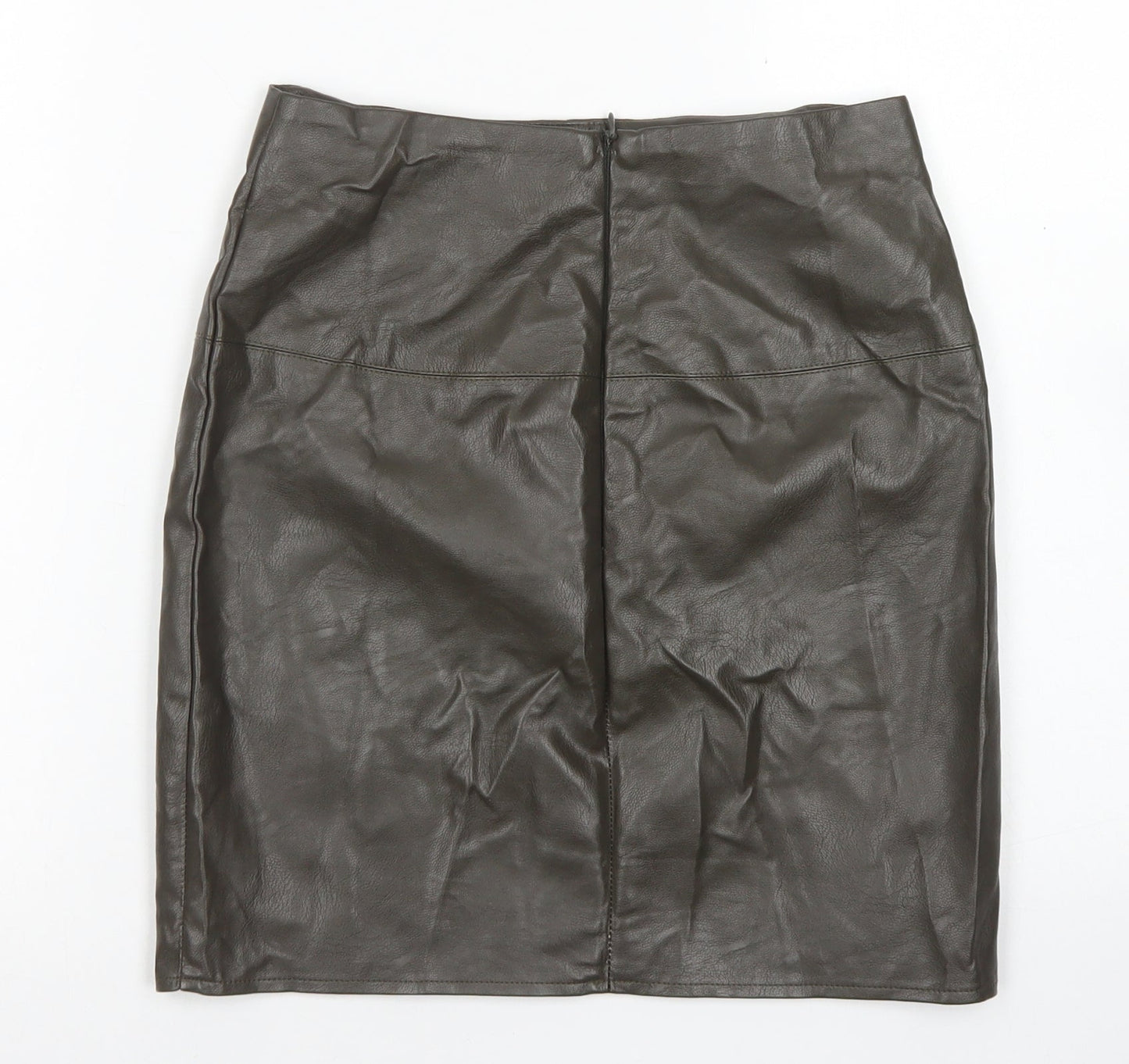 Missguided Womens Green  Polyurethane A-Line Skirt Size 8   Zip