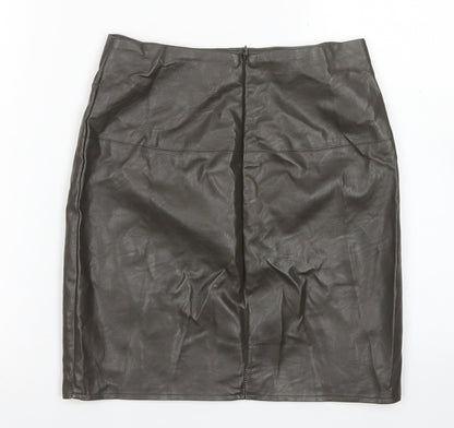 Missguided Womens Green  Polyurethane A-Line Skirt Size 8   Zip