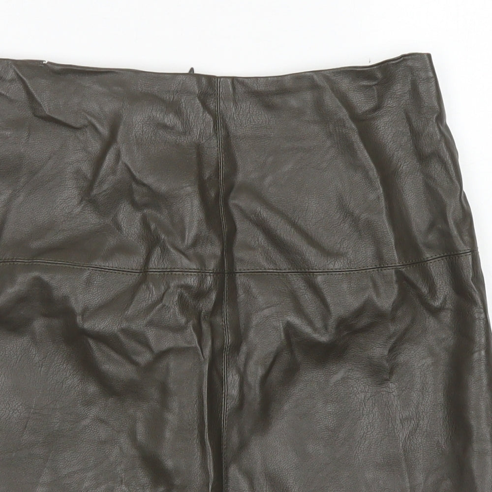 Missguided Womens Green  Polyurethane A-Line Skirt Size 8   Zip