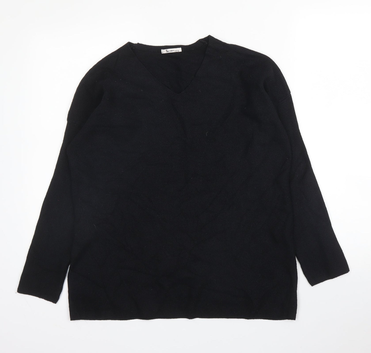 TU Womens Black  Viscose Basic Blouse Size 12 Round Neck