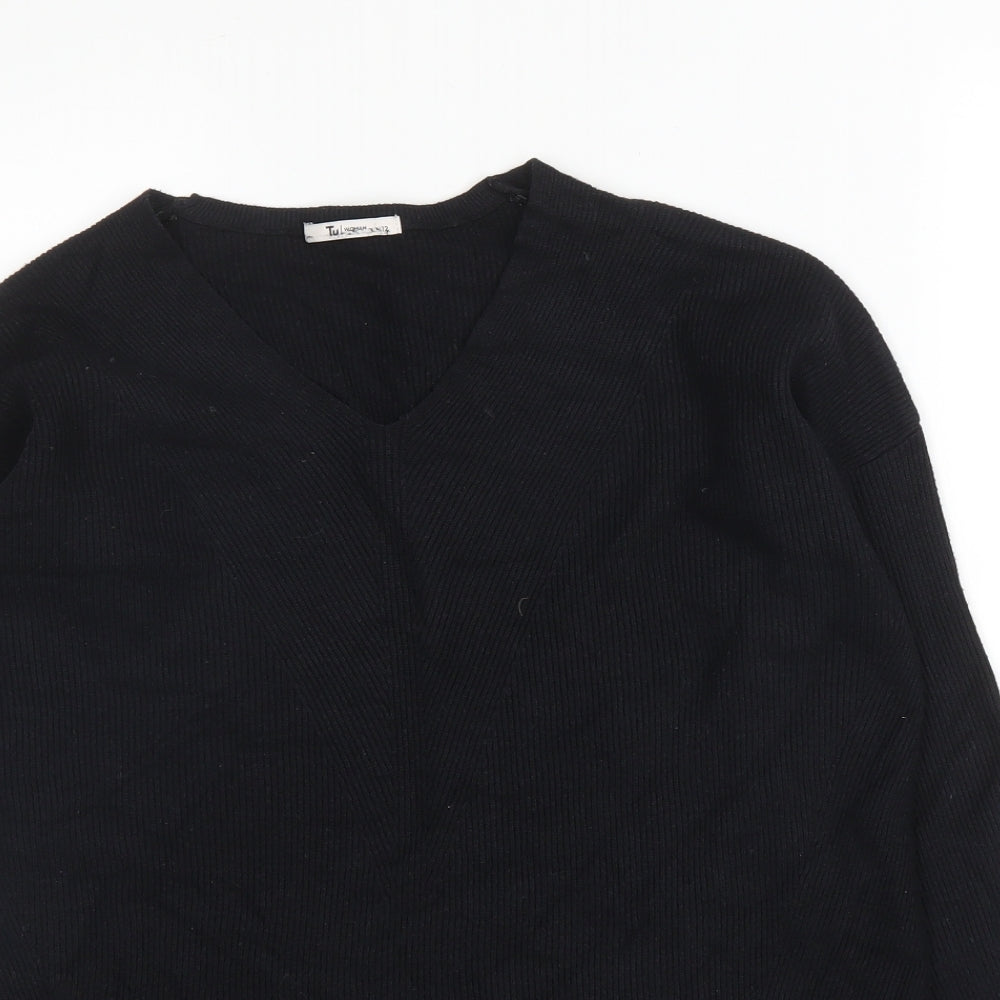 TU Womens Black  Viscose Basic Blouse Size 12 Round Neck