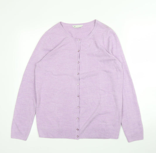 BHS Womens Purple Round Neck  Acrylic Cardigan Jumper Size 12