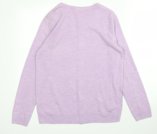 BHS Womens Purple Round Neck  Acrylic Cardigan Jumper Size 12
