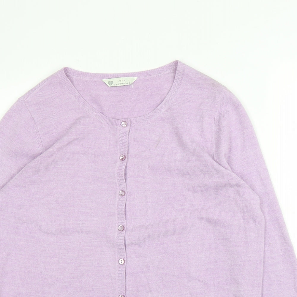 BHS Womens Purple Round Neck  Acrylic Cardigan Jumper Size 12