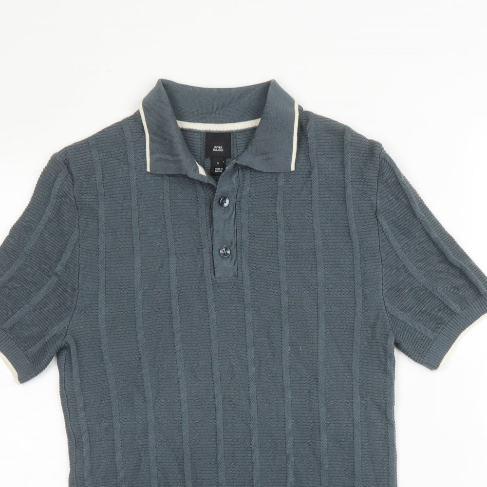 River Island Mens Grey  Acrylic  Polo Size S Collared Button