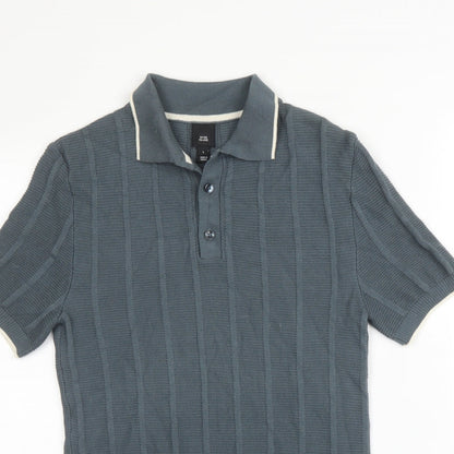 River Island Mens Grey  Acrylic  Polo Size S Collared Button
