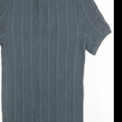River Island Mens Grey  Acrylic  Polo Size S Collared Button