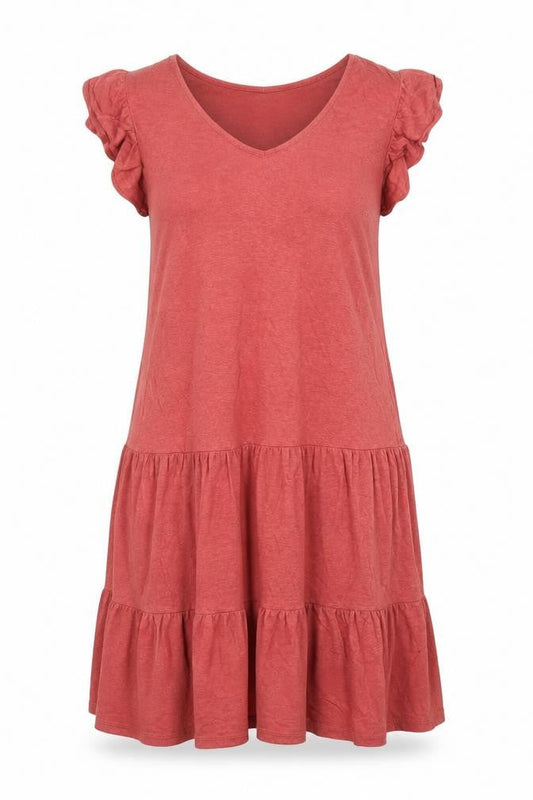 Front view of Next women’s pink modal a-line, size UK 10, round neck