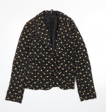 H&M Womens Black Floral Cotton Jacket Blazer Size 10