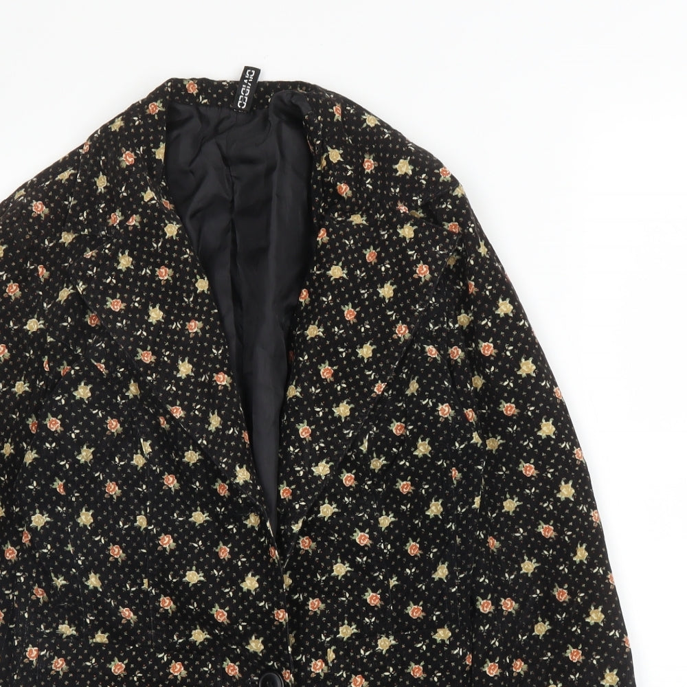 H&M Womens Black Floral Cotton Jacket Blazer Size 10