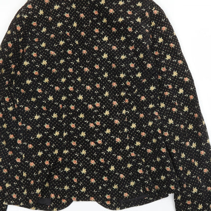 H&M Womens Black Floral Cotton Jacket Blazer Size 10