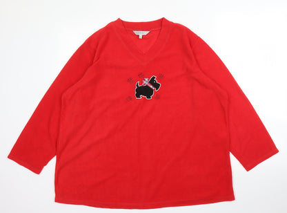 EWM Womens Red  Polyester Basic Blouse Size XL V-Neck