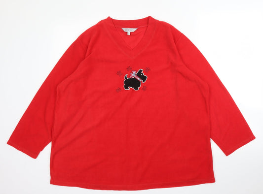 EWM Womens Red  Polyester Basic Blouse Size XL V-Neck