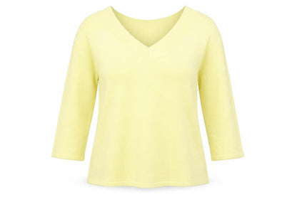 Front view of Signature Experience women’s yellow v-neck cotton jumper, size L
