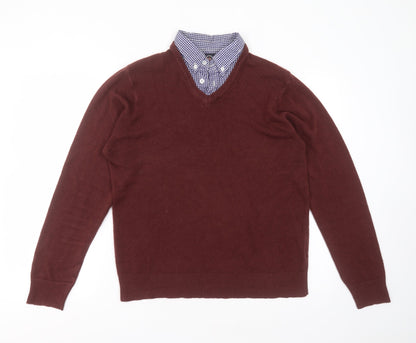 Hutson Harbour Mens Red Collared  Acrylic Pullover Jumper Size M   - burgundy