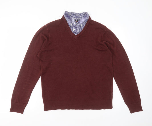 Hutson Harbour Mens Red Collared  Acrylic Pullover Jumper Size M   - burgundy