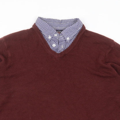Hutson Harbour Mens Red Collared  Acrylic Pullover Jumper Size M   - burgundy