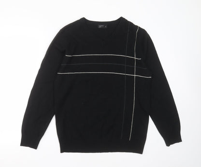 Cedar Wood State Mens Black V-Neck  Acrylic Pullover Jumper Size M