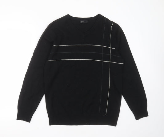 Cedar Wood State Mens Black V-Neck  Acrylic Pullover Jumper Size M