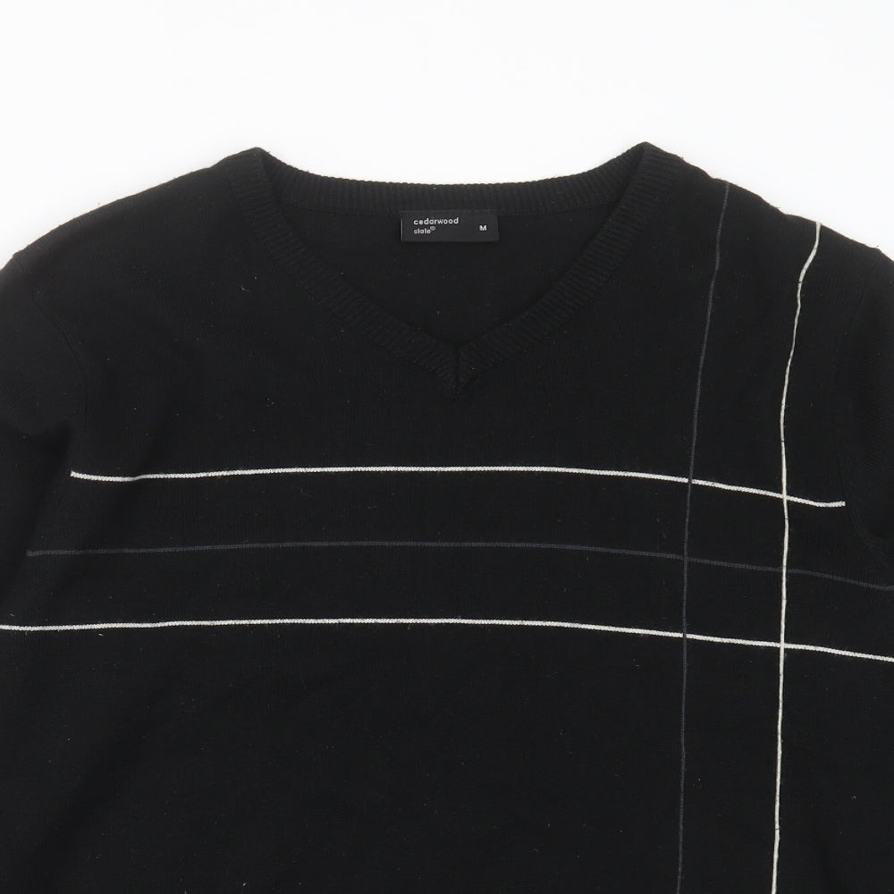 Cedar Wood State Mens Black V-Neck  Acrylic Pullover Jumper Size M