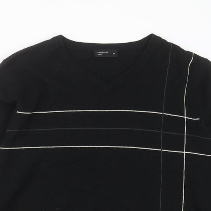 Cedar Wood State Mens Black V-Neck  Acrylic Pullover Jumper Size M
