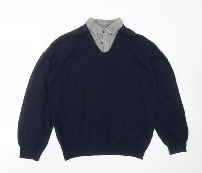 SANDSTONE Mens Blue Collared  Polyester Pullover Jumper Size XL