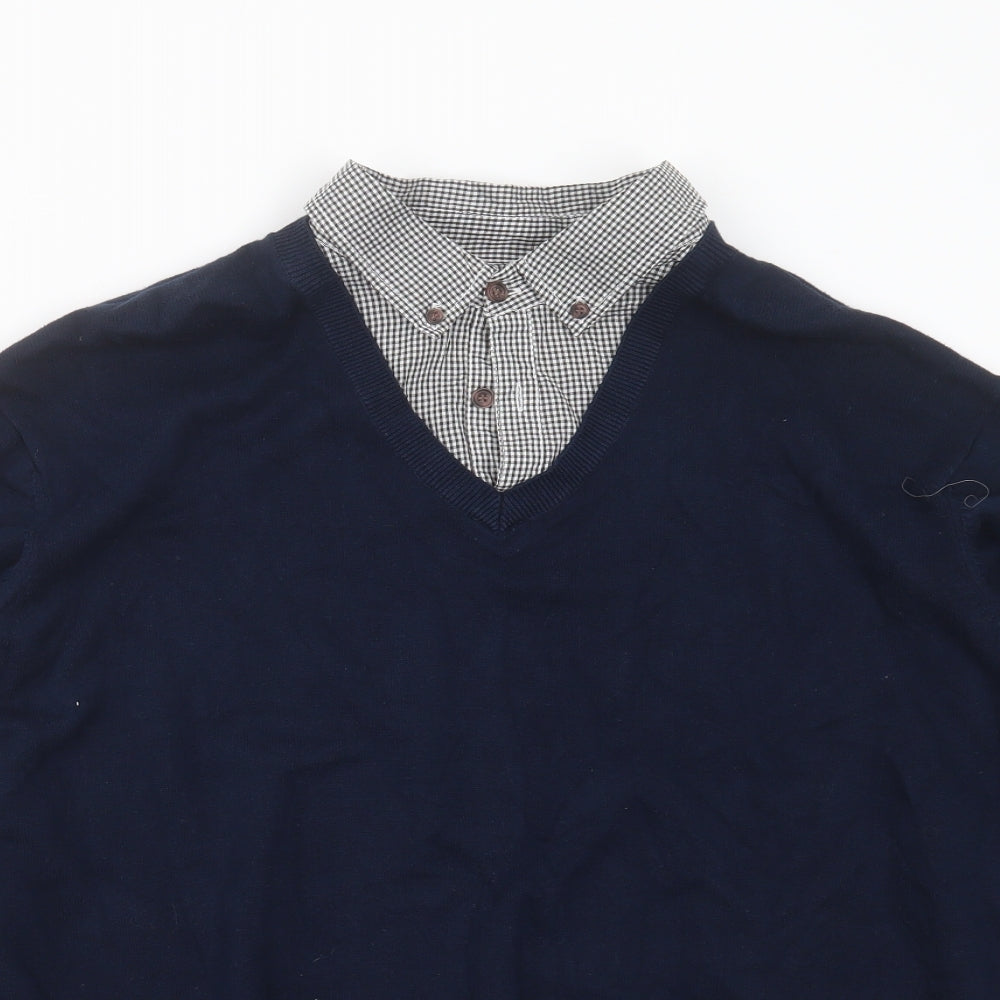 SANDSTONE Mens Blue Collared  Polyester Pullover Jumper Size XL