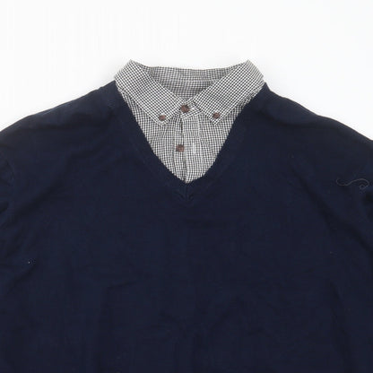 SANDSTONE Mens Blue Collared  Polyester Pullover Jumper Size XL