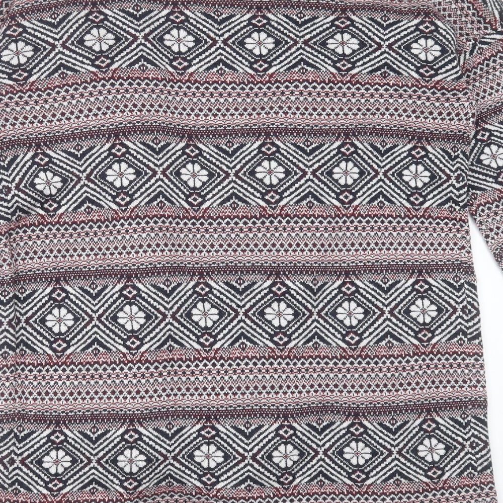 MultiBlu Womens Blue V-Neck Geometric Viscose Cardigan Jumper Size M