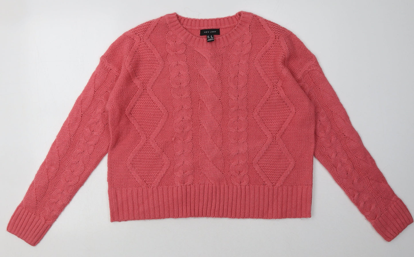 New Look Womens Pink Argyle/Diamond Acrylic Pullover Sweatshirt Size M  Pullover