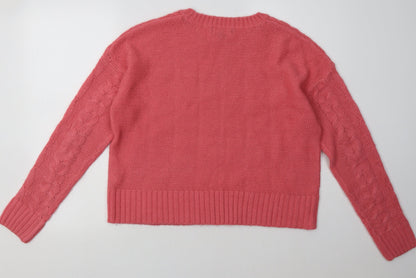 New Look Womens Pink Argyle/Diamond Acrylic Pullover Sweatshirt Size M  Pullover