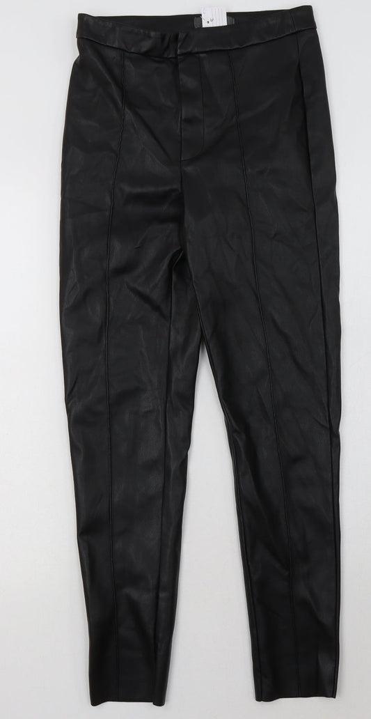 Primark Womens Black  Polyurethane Trousers  Size 8 L28 in Regular Button